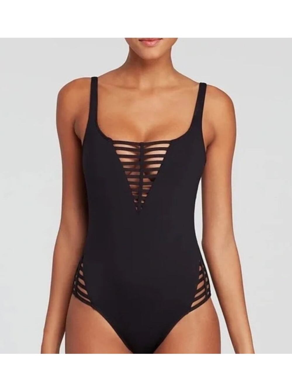 La Blanca Black Strappy Cutout Padded One Piece Swimsuit Size 10